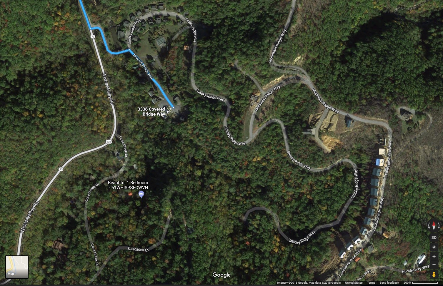Map of the Smoky Mountain Ridge community and its roads